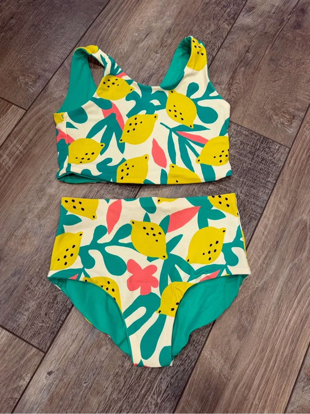Hanna Andersson Reversible Bikini Lemon/Green Size 6-7